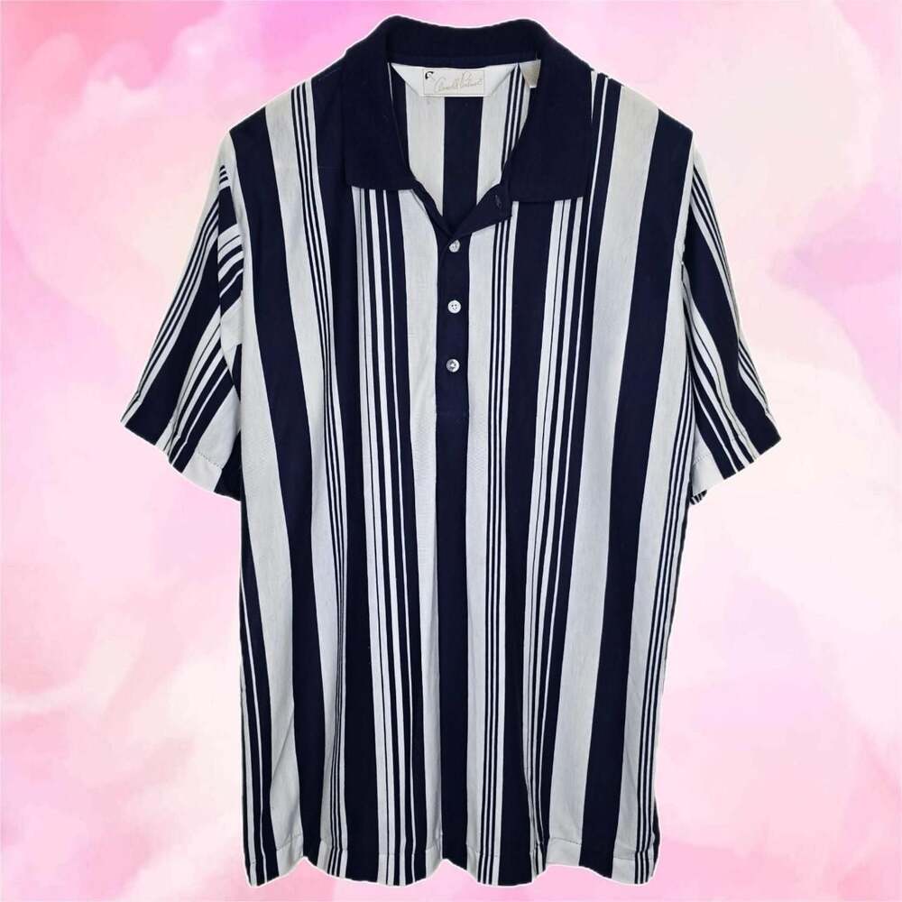 Arnold Palmer Vintage Striped Golf Polo Shirt Navy White